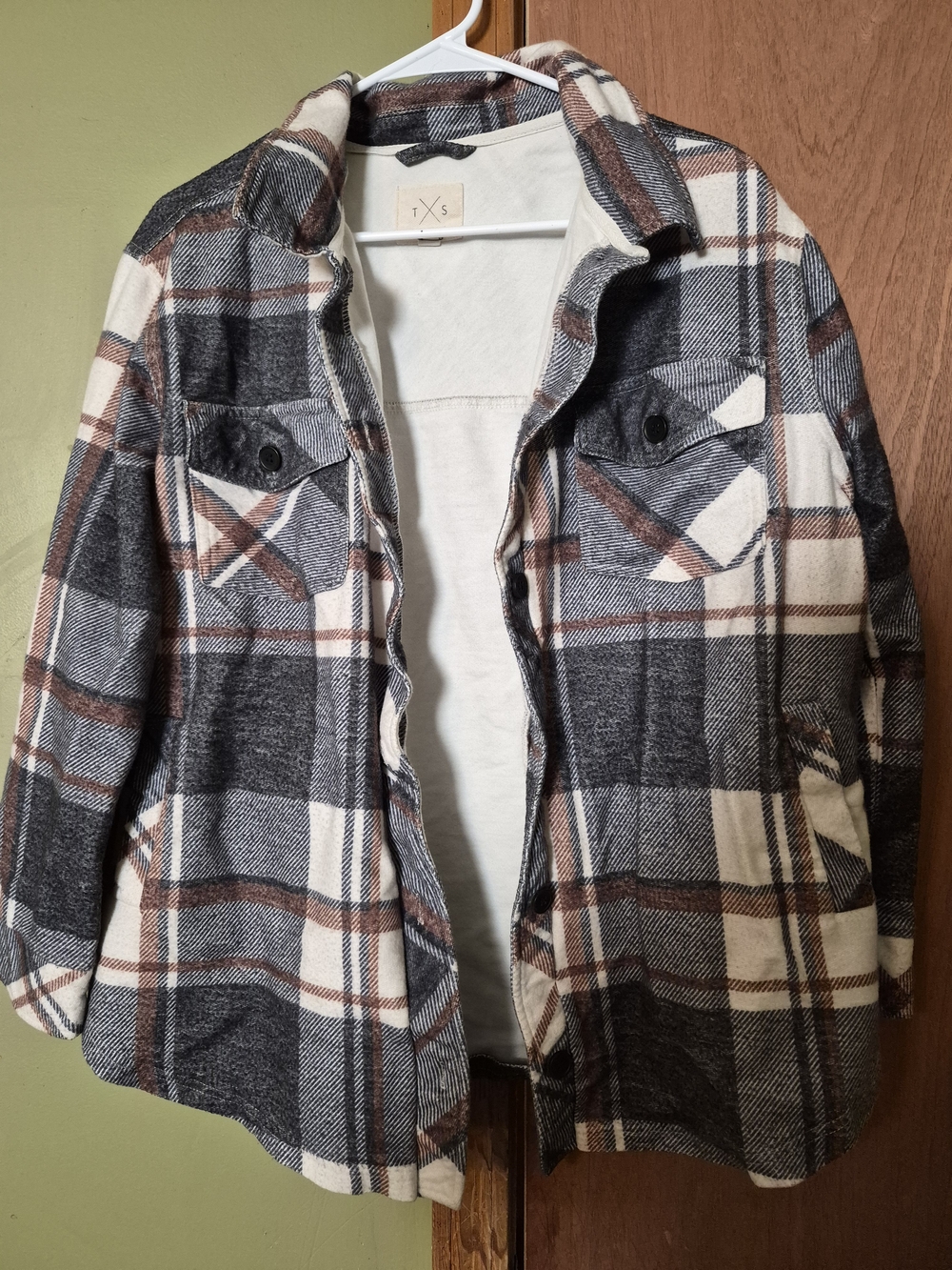 Womens Plaid Shacket Jacket - Gray, White & Brown - Unbranded